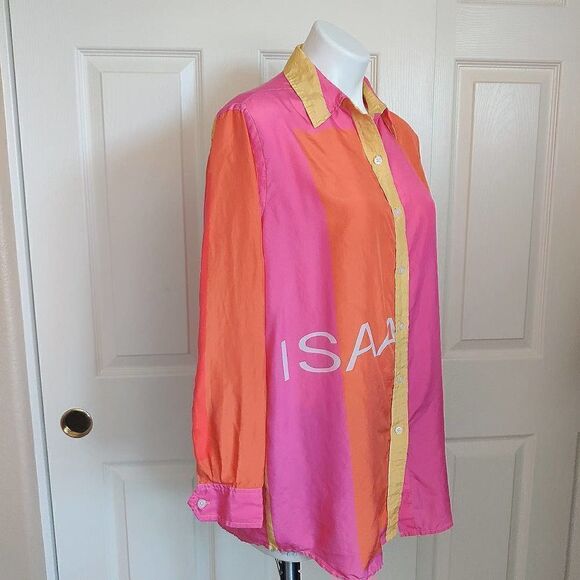 Isaac Mizrahi 20th Anniversary Collection Colorblock 100% Silk Blouse S - Picture 6 of 10